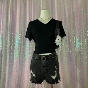 Merona Basic Black Ribbed Knit V-Neck Tee Shirt (M) ★彡